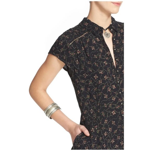 297 FREE PEOPLE Debby Dot Deeby Floral Romper Playsuit Black sz S Women's Casual - Picture 11 of 14